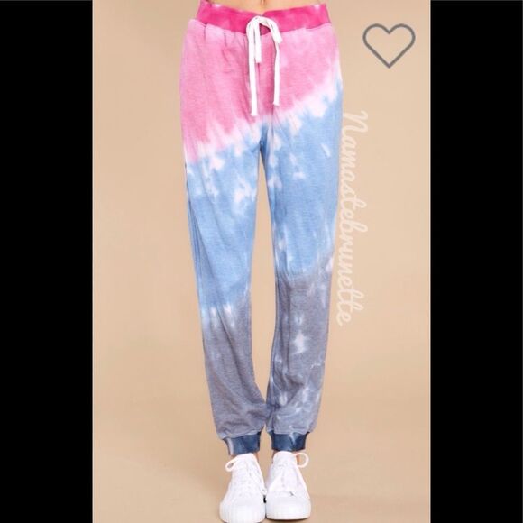 Nwt Boho Pink & Blue Tie Dye Jogger Sweatpants - Picture 4 of 9